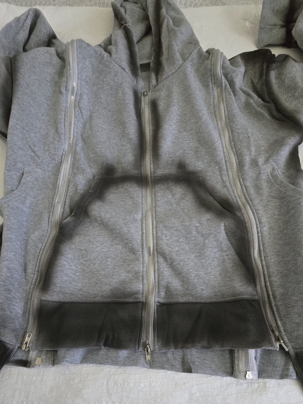 Men’s Gray Double-Zip Hooded Sweatshirt - Picture 7 of 7